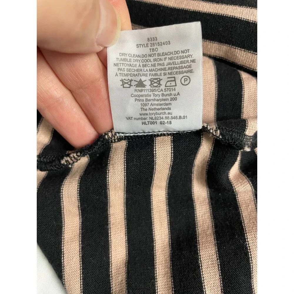 Tory Burch Black Tan Striped Cotton Mini T Shirt Dress Preppy Travel Career M